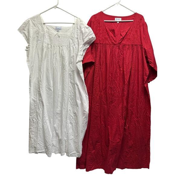Lot of 2 Women Nightgowns Pajamagrams 2X Red White Cottage Cozy Cotton - Picture 1 of 8